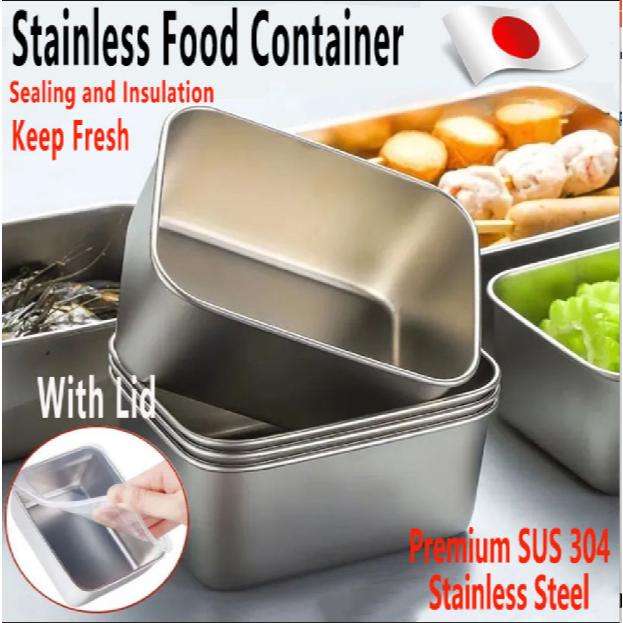 Stainless Steel Food Container Box With Lid Storage Container Tray ...