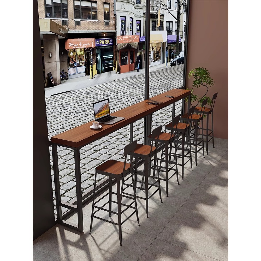 Simple bar tables chairs, milk tea shops, solid wood narrow edge tables ...