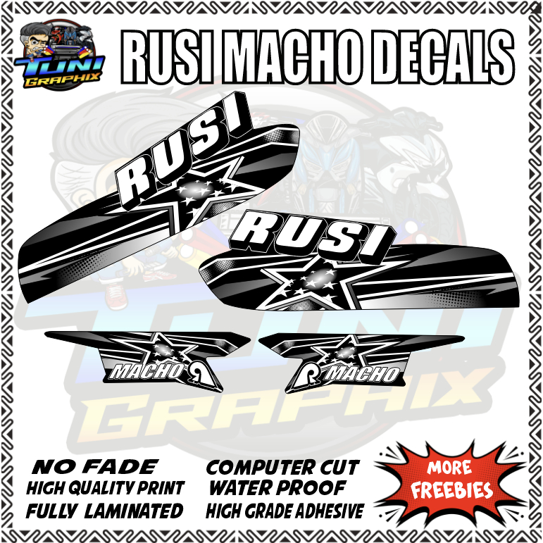 RUSI MACHO RISING STAR NEW BLACK SERIES DECALS STICKER | Shopee Philippines