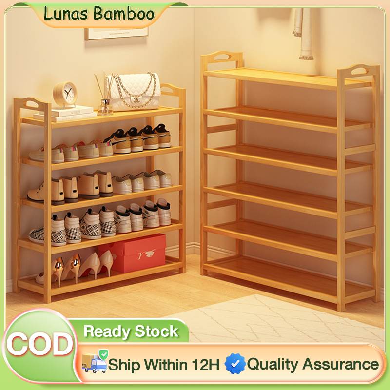 【On Hand】 Shoe Rack Organizer Bamboo Storage Rack Save Space Shoes ...