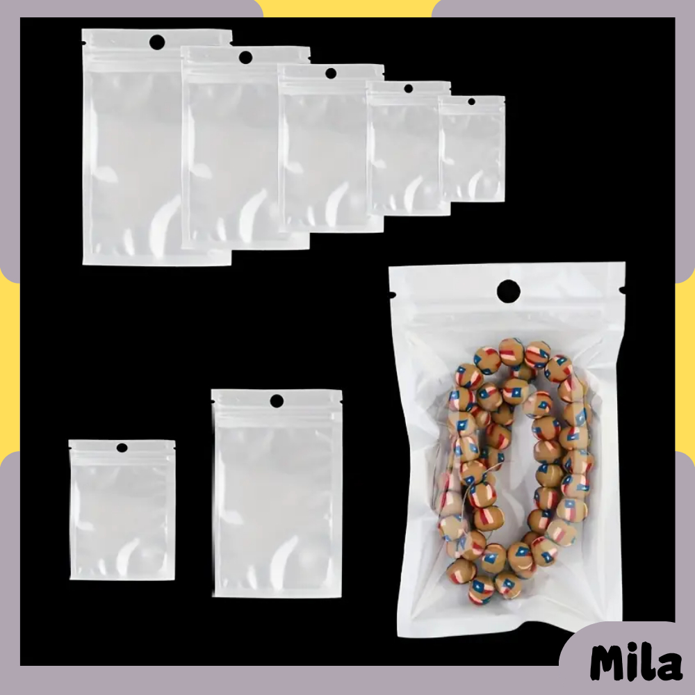 100pcs Ziplock Pouch Flat Seal Zip Bag White Clear Jewelry Cosmetic ...