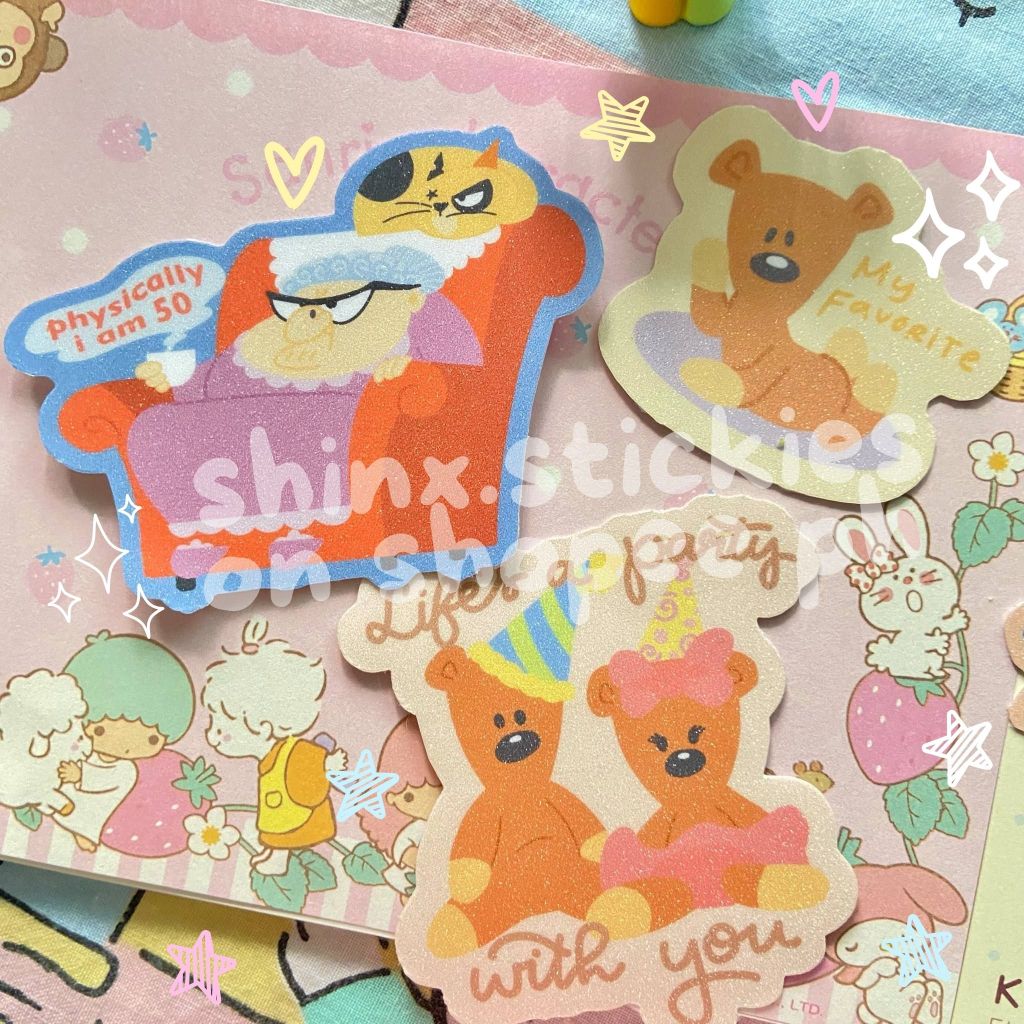 ꒰౨ৎ꒱ mr bean sticker flakes | shinx stickies | teddy bear cat scrapper ...