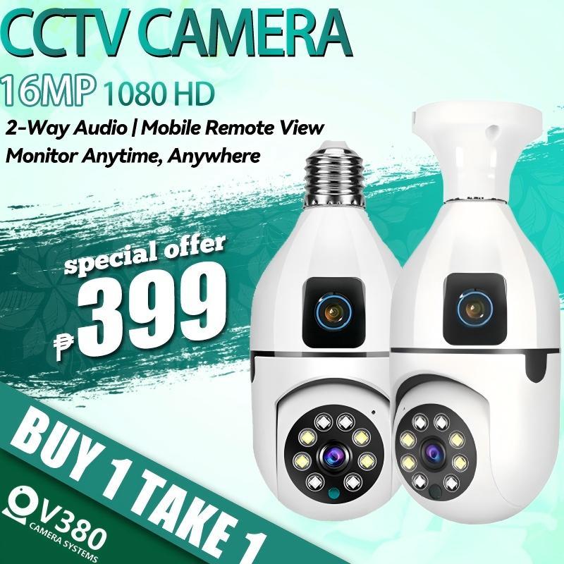 BUY 1 TAKE 1 V380 Pro Bulb CCTV Camera Dual Lens 1080P HD 360° Rotate ...