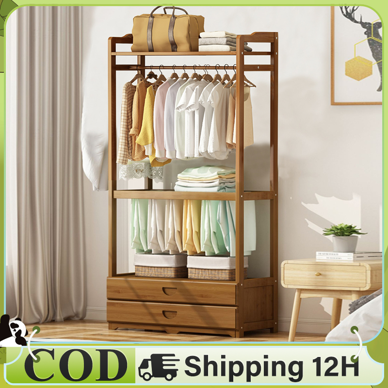 Woodland Clothes Rack Drying Rack With Wheels Moveable Wooden Clothes ...
