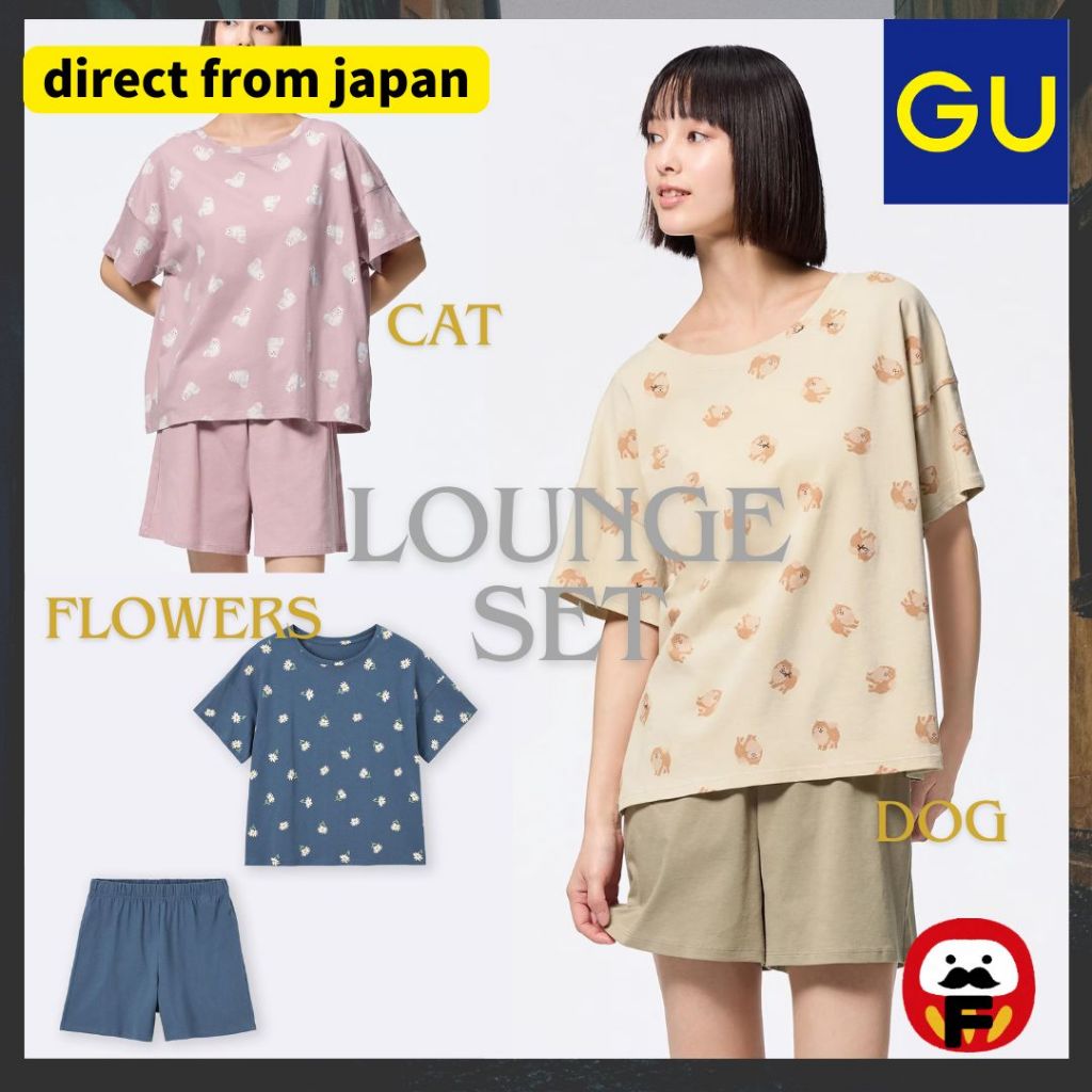 GU Cotton Color Lounge Set 2025SS(Short Sleeve) (Flower)(Cat)(Dog ...