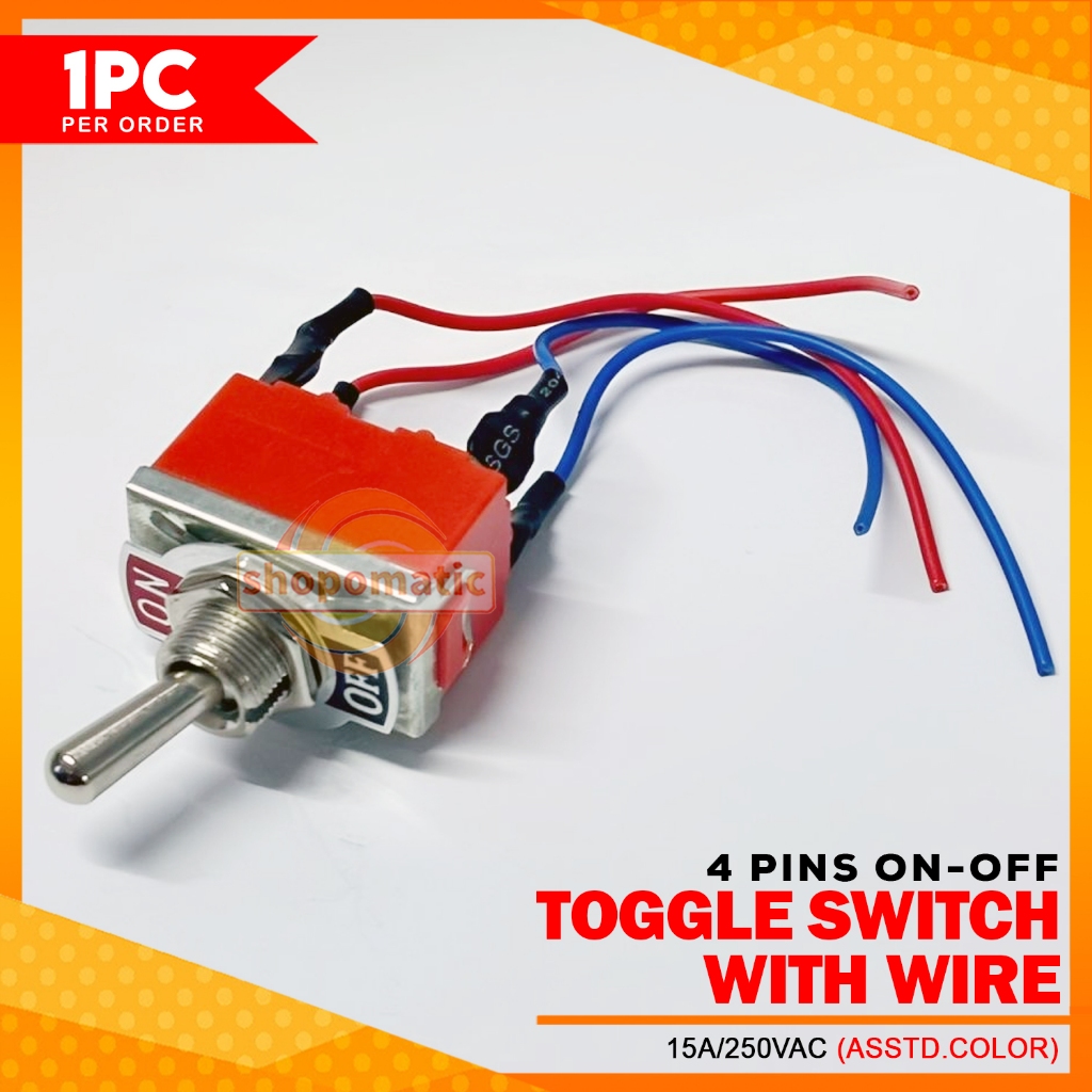 SHOPO Heavy-Duty 4-Pin Toggle Switch ON-OFF with Wire – 15A 250V for ...