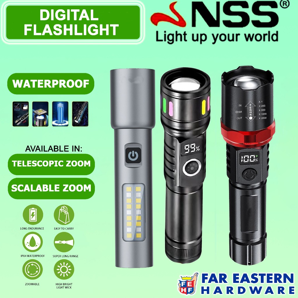 NSS LED Rechargeable Digital Flashlight Scalable | Telescopic Zoom ...