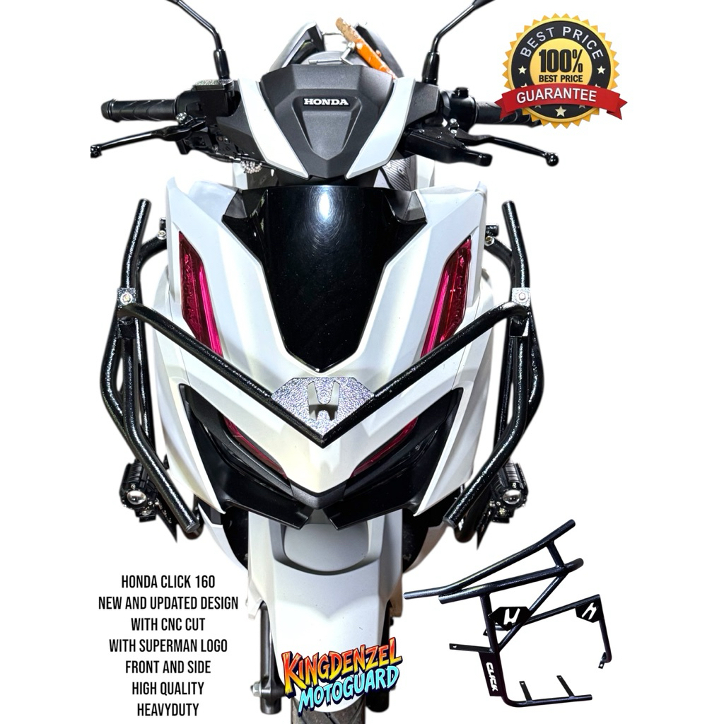 CLICK 160 FULL CRASH GUARD WITH BUILT IN LED BRACKET HEAVY DUTY POWDER ...