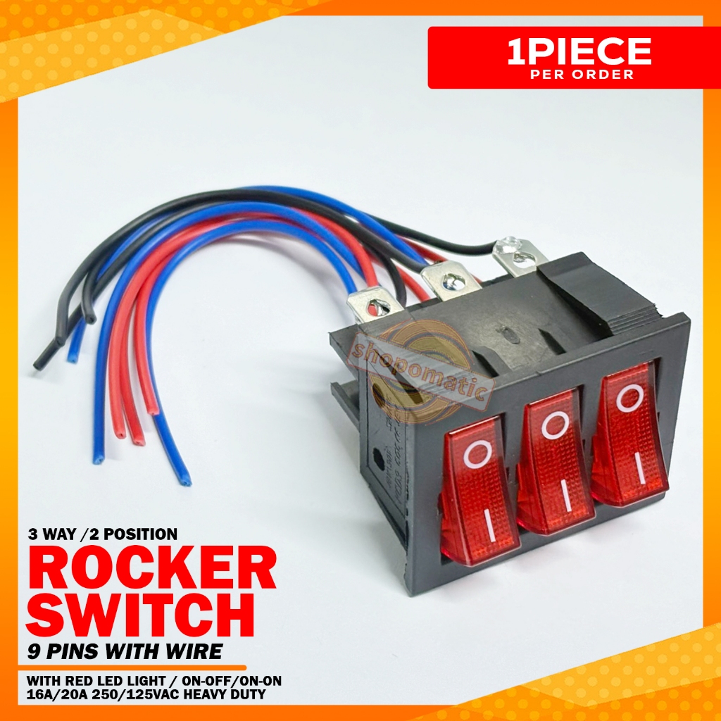 3 Way Rocker Switch 2 Position ON-OFF/ON-ON 16A/20A 250/125VAC With Red ...