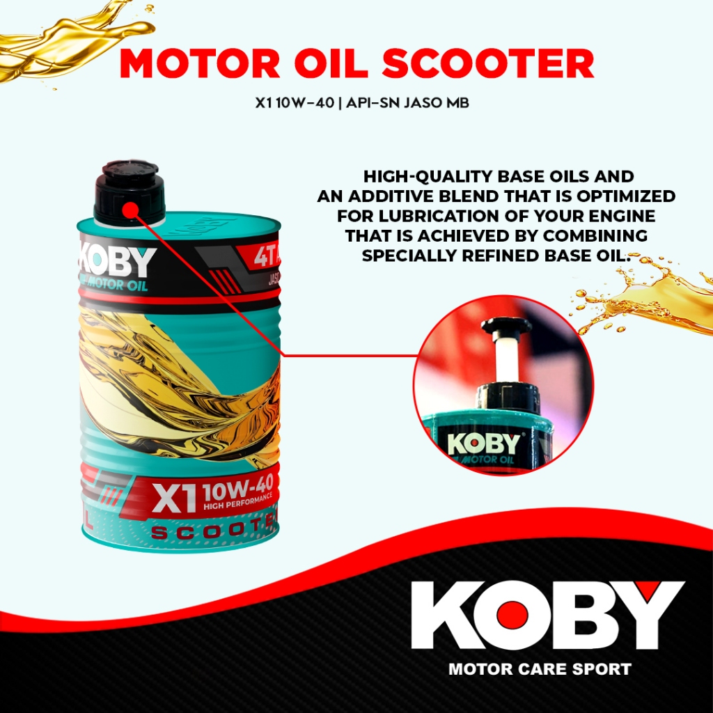 KOBY MOTOR OIL X1 10W-40 4T API-SN JASO MB (For Scooters) 800ML/1L ...