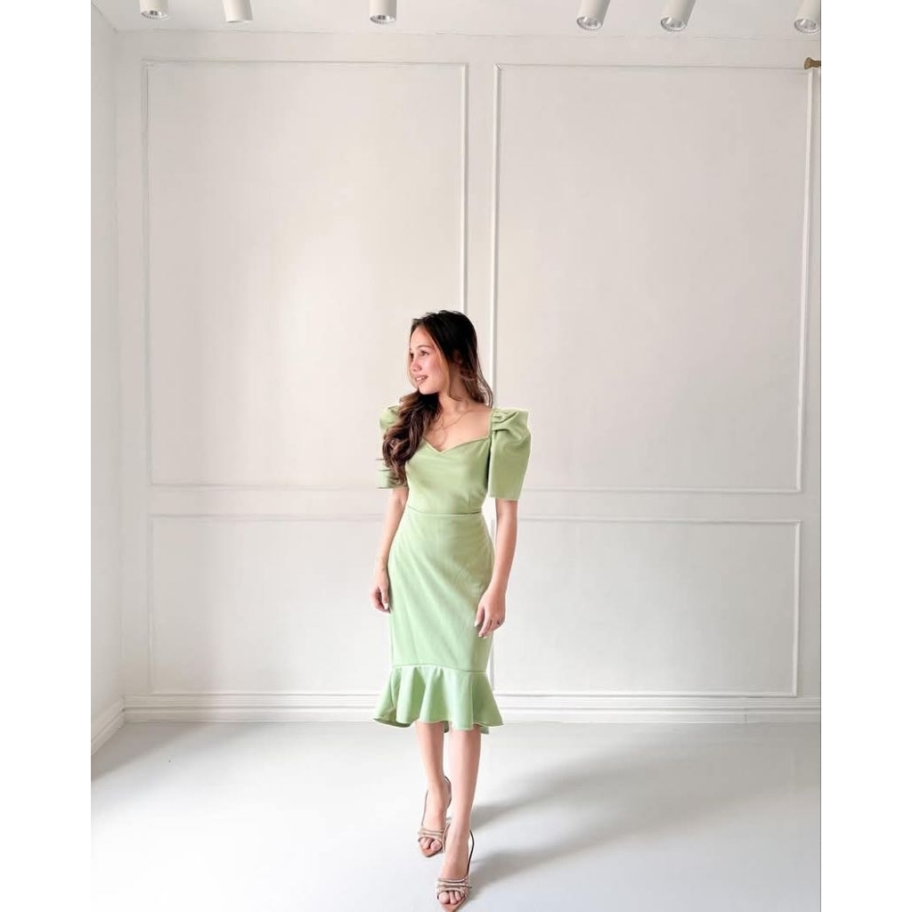 sage green dress philippines Filipiniana Dress Pleated Chiffon (Sage Green)