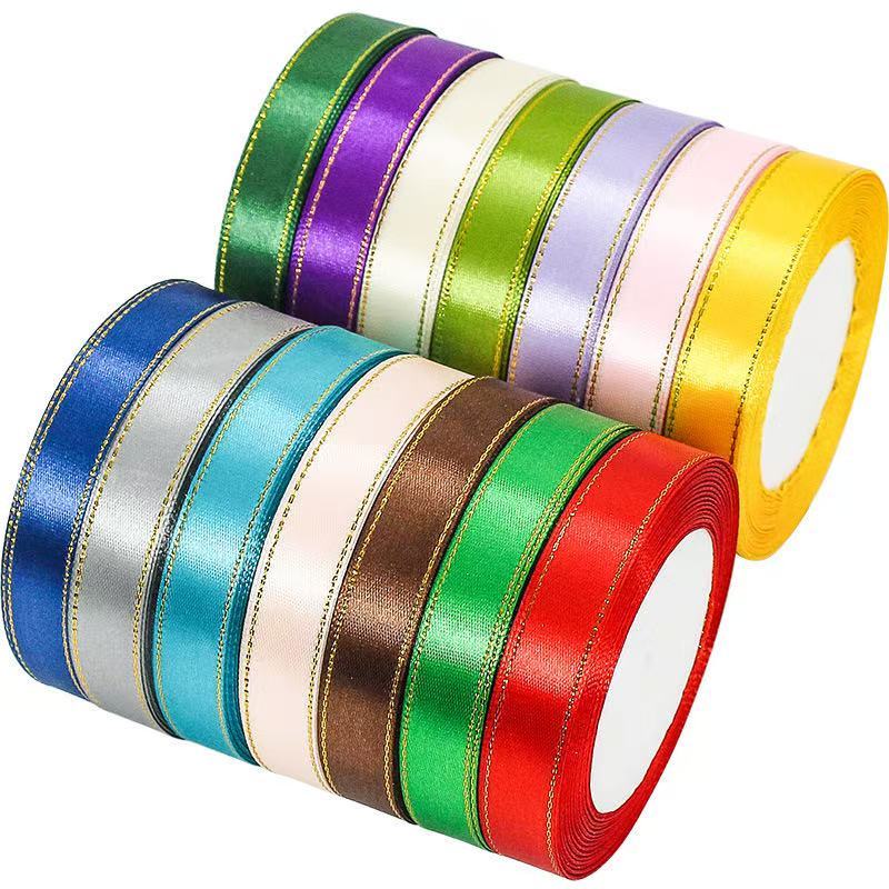 (25 Yards/roll) Gold Edge Ribbon Satin Ribbons High Quality Gift ...
