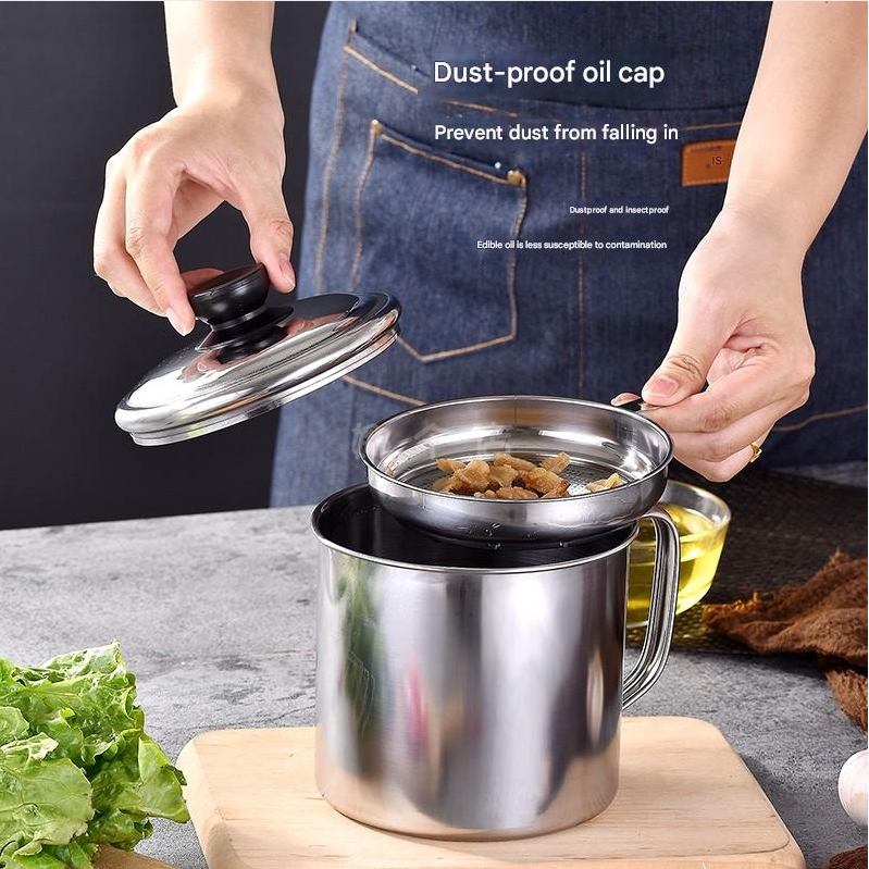 1.3L Stainless Steel oil strainer pot with Filter Kitchen Cooking Used ...