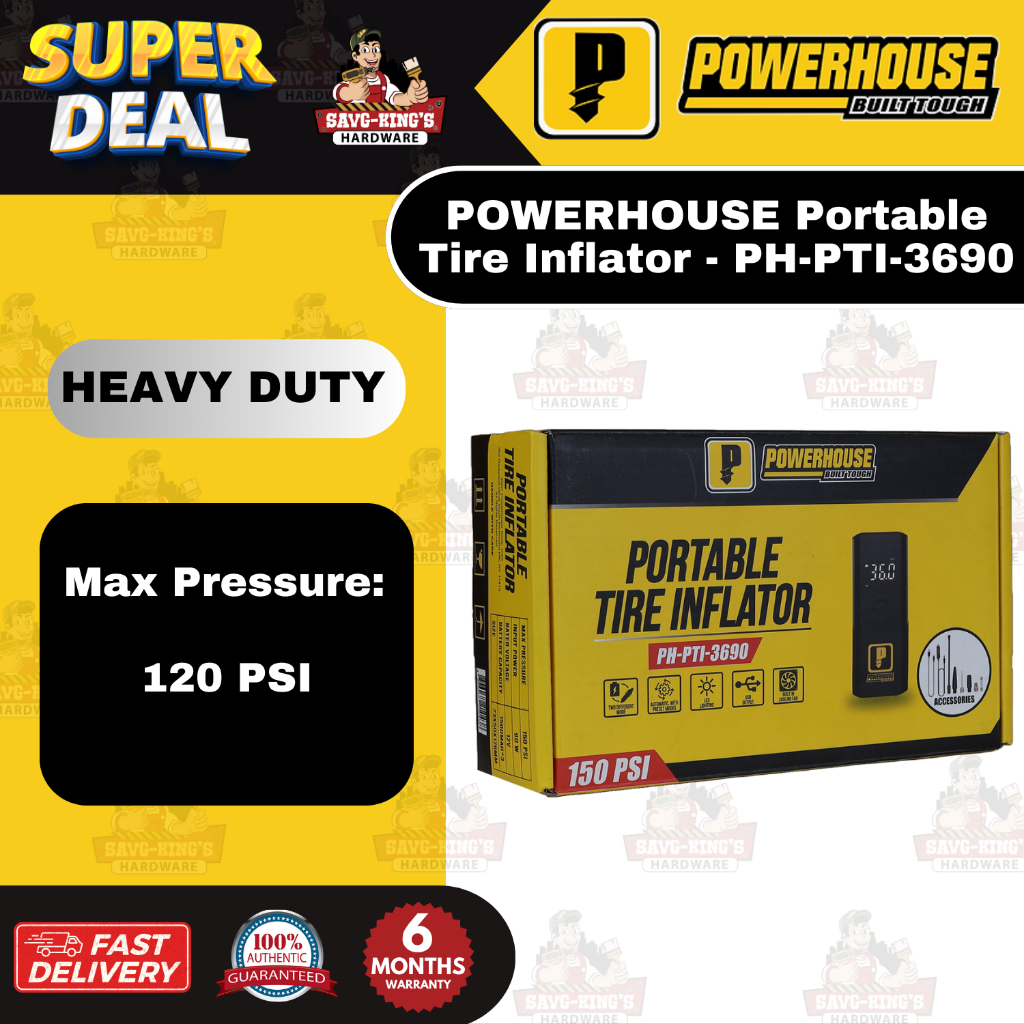 POWERHOUSE Portable Rechargeable Cordless and Corded Tire Inflator 12V ...
