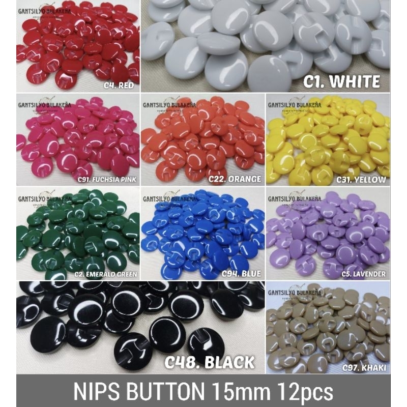 NIPS BUTTONS 15mm #1044 (12pcs) | Size 24L Plastic Buttons for School ...