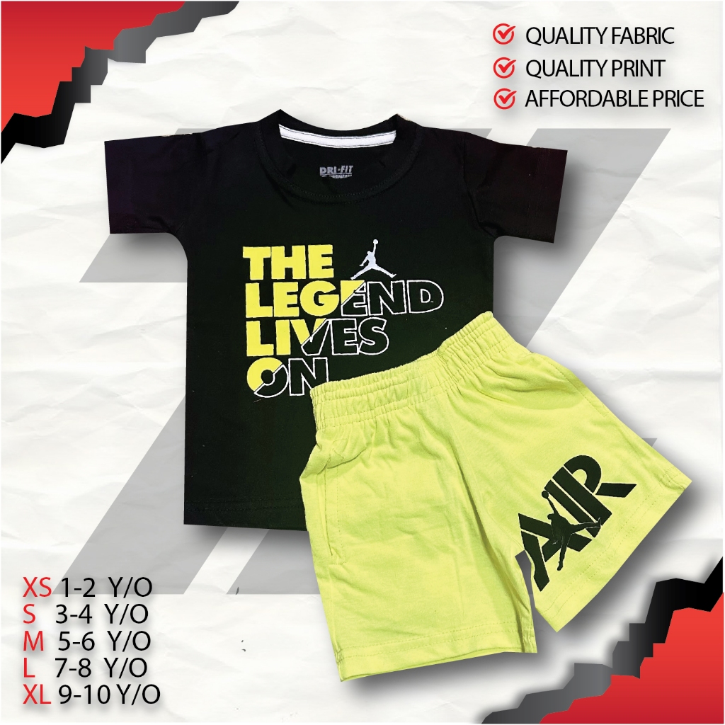 COTTON TERNO OOTD INSPIRED KIDS TERNO BLACK TSHIRT AND NEON YELLOW