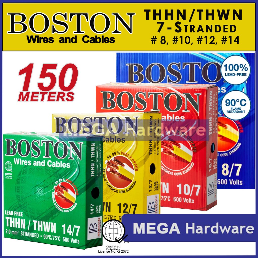 BOSTON THHN/THWN-2 7 Stranded (# 8, 10, 12, 14) 150 METERS 8mm² 5.5mm² ...