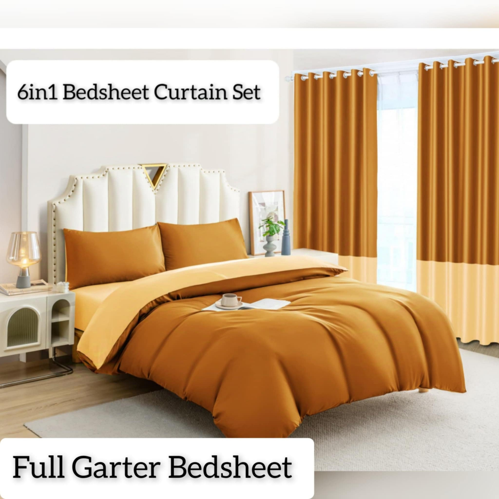 6in1 Full Garter Bedsheet with Flat Sheet and Curtain Set (Single ...