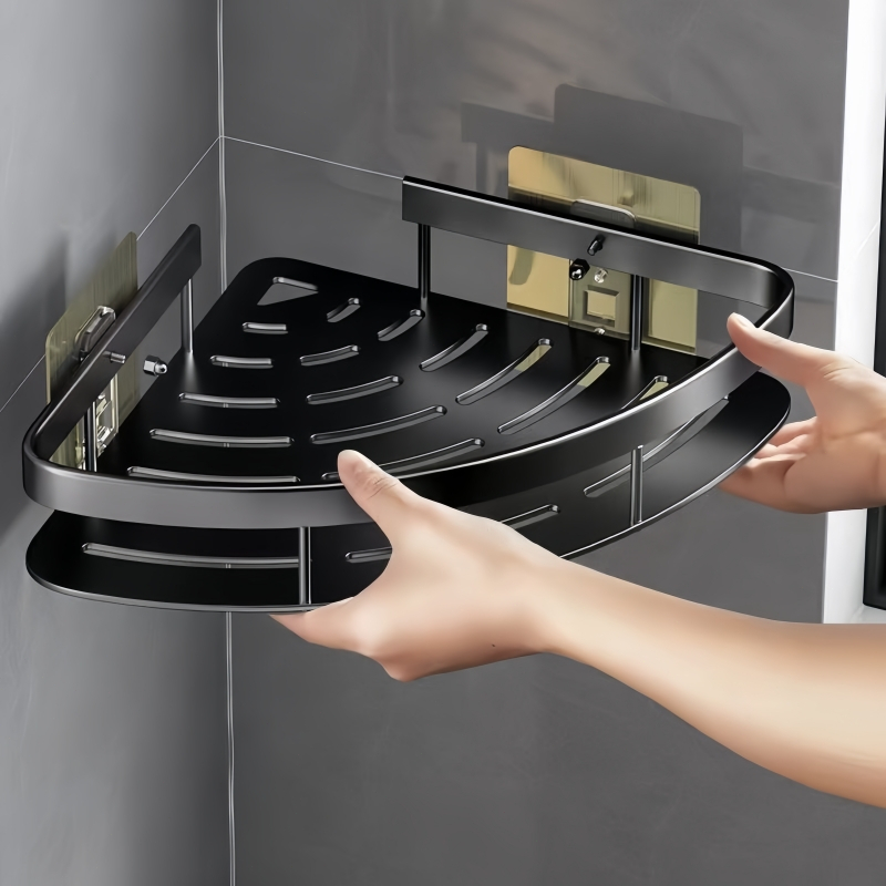 Bathroom Organizer Rack Punch-Free Toilet Shower Rack Black Wall Shelf ...