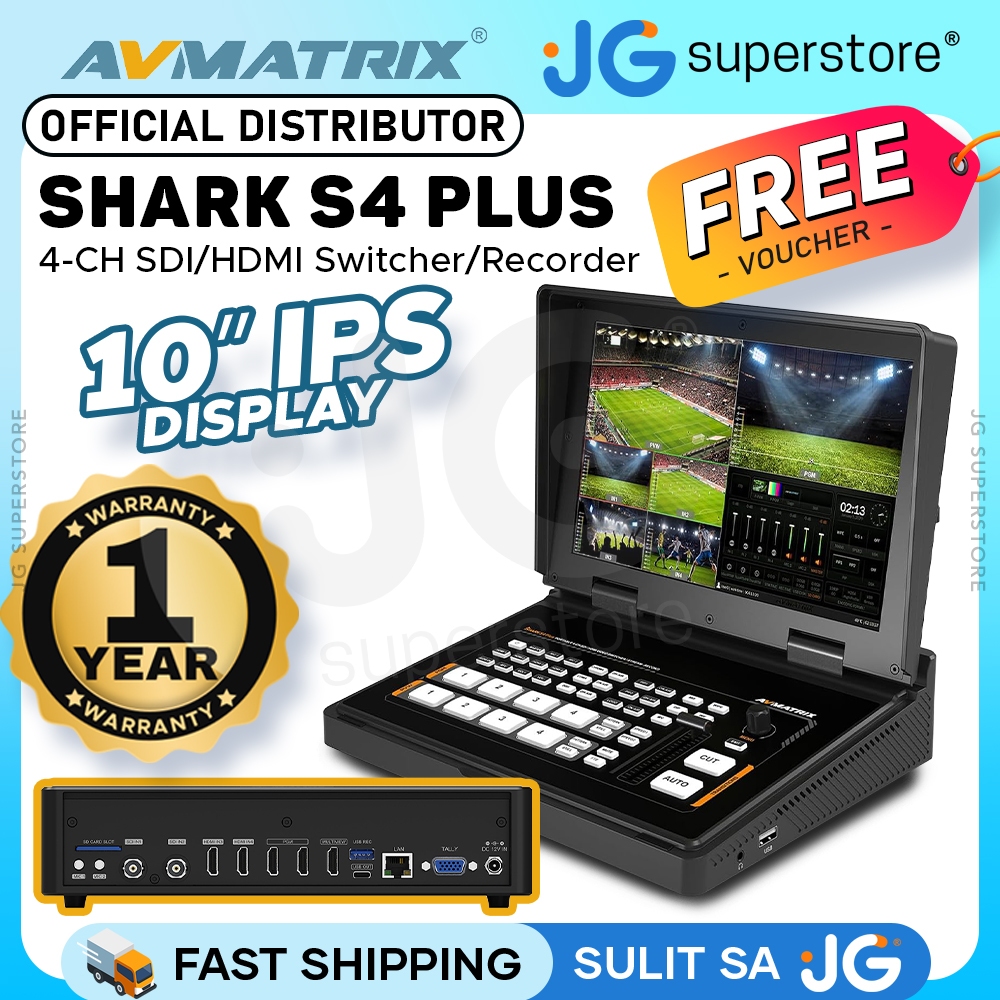 Commutateur Vidéo Multi-caméras Shark S4 Plus – 4 Entrées SDI/HDMI – Écran 10,1” – Streaming RTMP/SRT – Enregistrement USB/SD