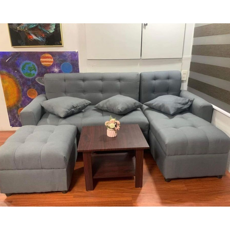 LSHAPE SOFA SET GRAY FABRIC "DIMPLE" WITH TABLE(FREE DELIVERY MANILA