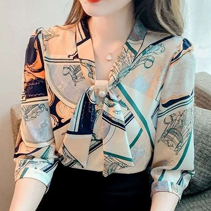 Blouse For Women Plus Size 3/4 Sleeve Chiffon Blouse Summer Korean ...