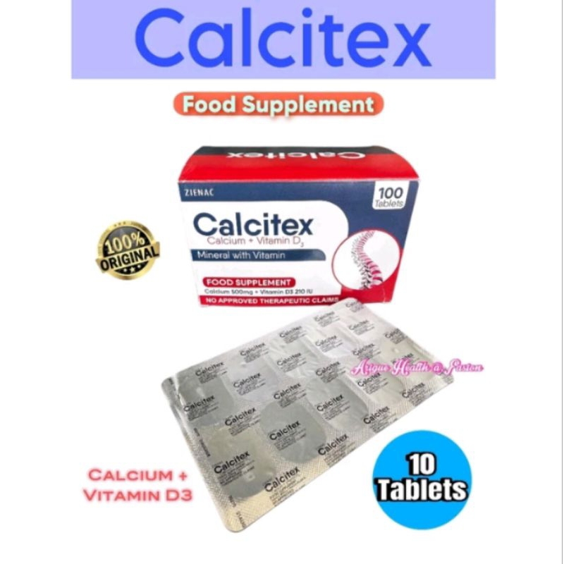 CALCITEX Calcium 500mg+D3 food supplement for bone health - 10 tablets ...
