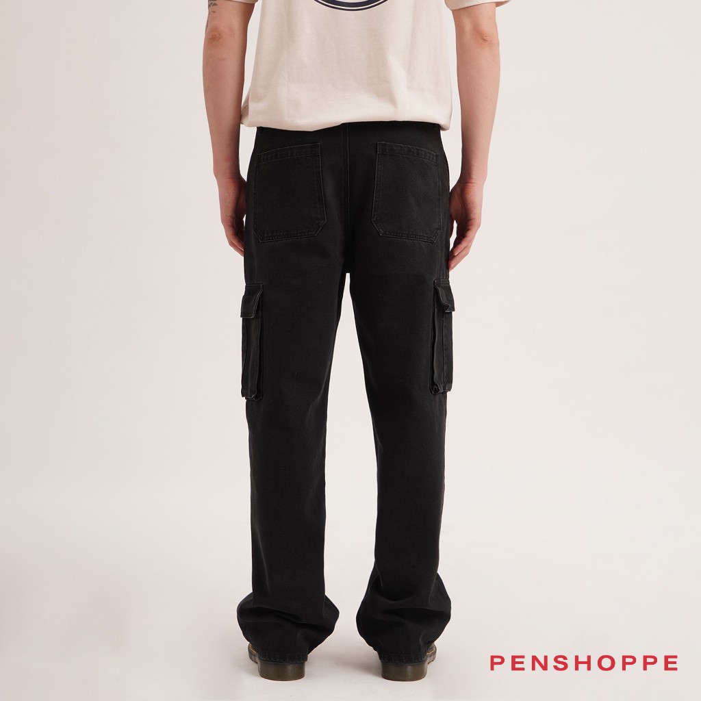 Straight Fit Cargo Jeans For Men (Black) [Cargo Pants