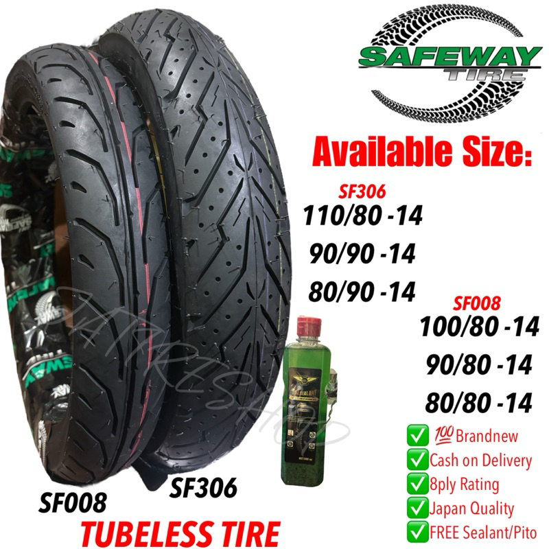 SAFEWAY TIRE 14" FREE Sealant & Pito (For Scooter like Beat, Clic, Mio