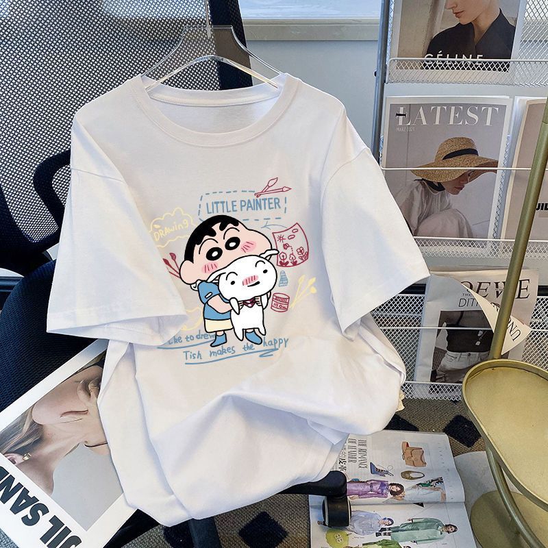 T Shirt for Women Korean Oversized Loose Cartoon Crayon Shin-chan Print  Short Sleeve Women Fashion