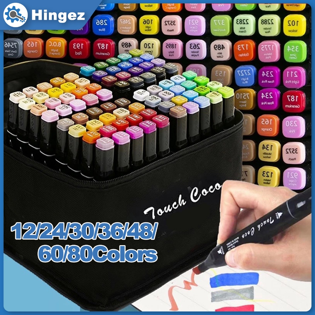 Hingez Touch Markers Pen Set Alcohol Art 12/24/30/36/48/60/80Colors  Highlighter Pen Painting Manga