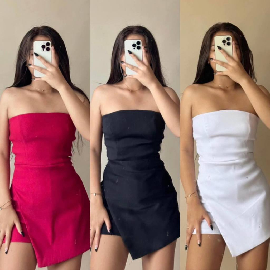 EMLY Tube Romper Overlap Short Woven Thick Fabric with Zipper ...