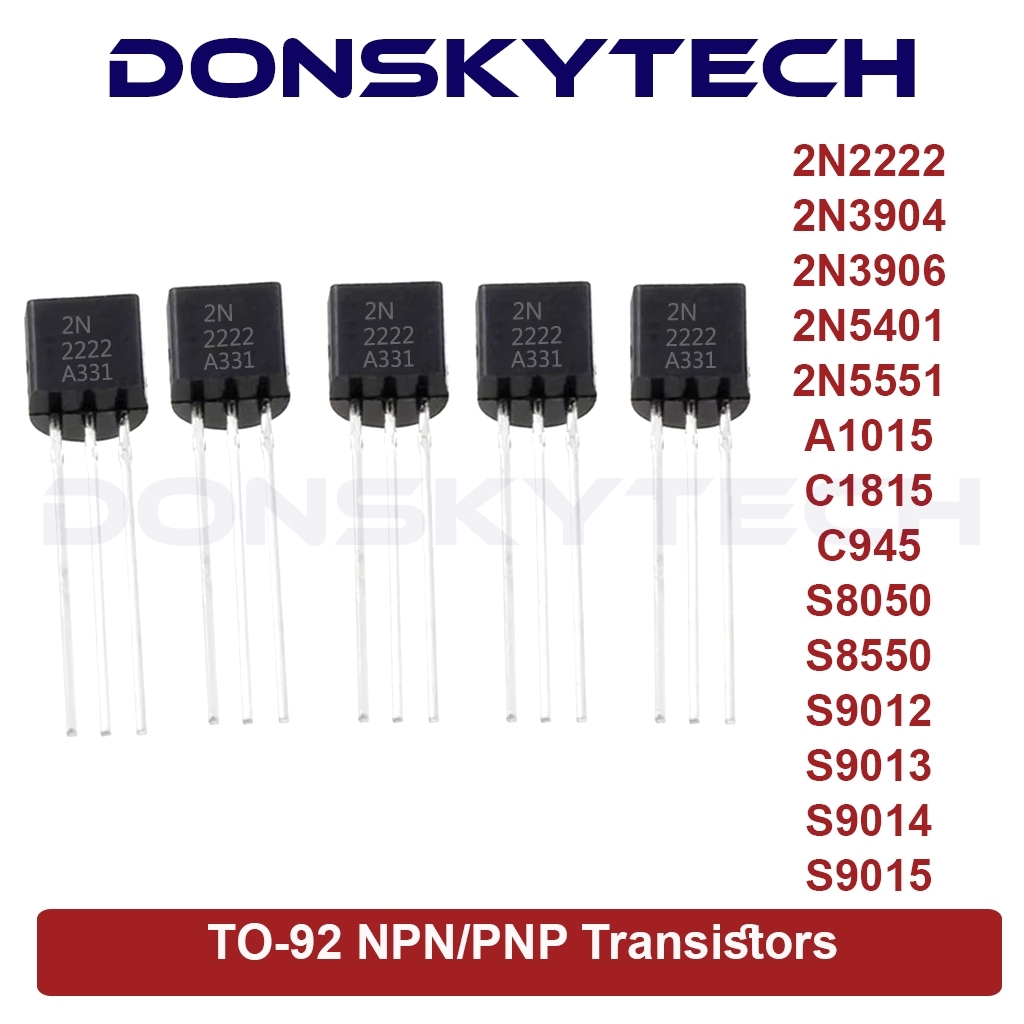 Assorted Transistor Lot – 2N2222, 2N3904, 2N3906, 2N4401, 2N4403, 2SA733, 2SC945, 2SA1015 (5, 10, 20 Pieces)