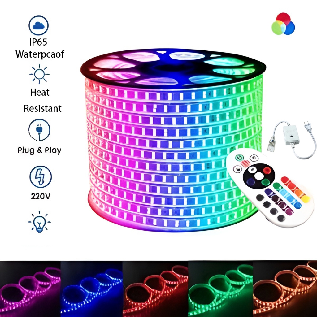 7-30M LED Strip RGB Light Waterproof 220V RGB Remote control SMD 5050 ...