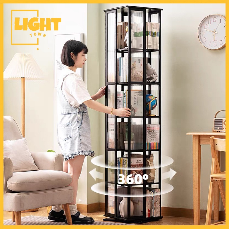 5-6 Layer Bamboo+Acrylic storage Bookshelf 360 degrees rotating ...