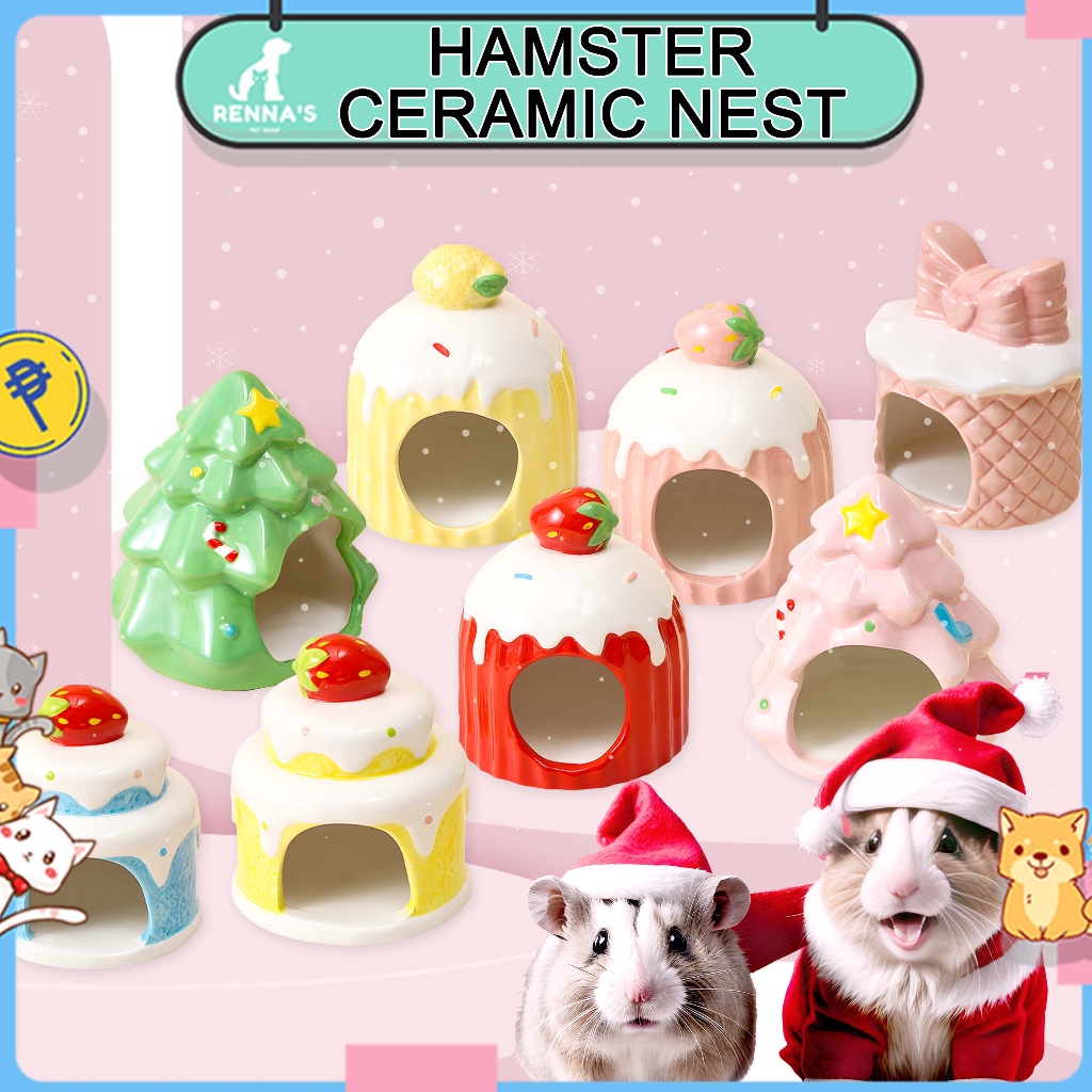 Image showcasing Renna's Hamster Ceramic House For Hamster Cage Christmas Cage For ...