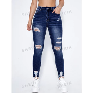 Jeans Femme Jeansmith Déchiré Et Doublé - Taille W32 (EU 30) - Longueur Intérieure 85cm - Occasion Très Bon état