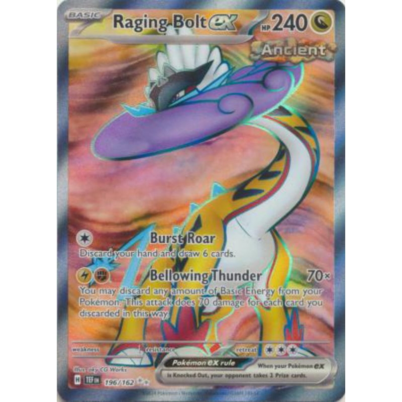 Pokemon Card, Raging Bolt ex 196/162, Full Art Secret Rare. (ENGLISH ...