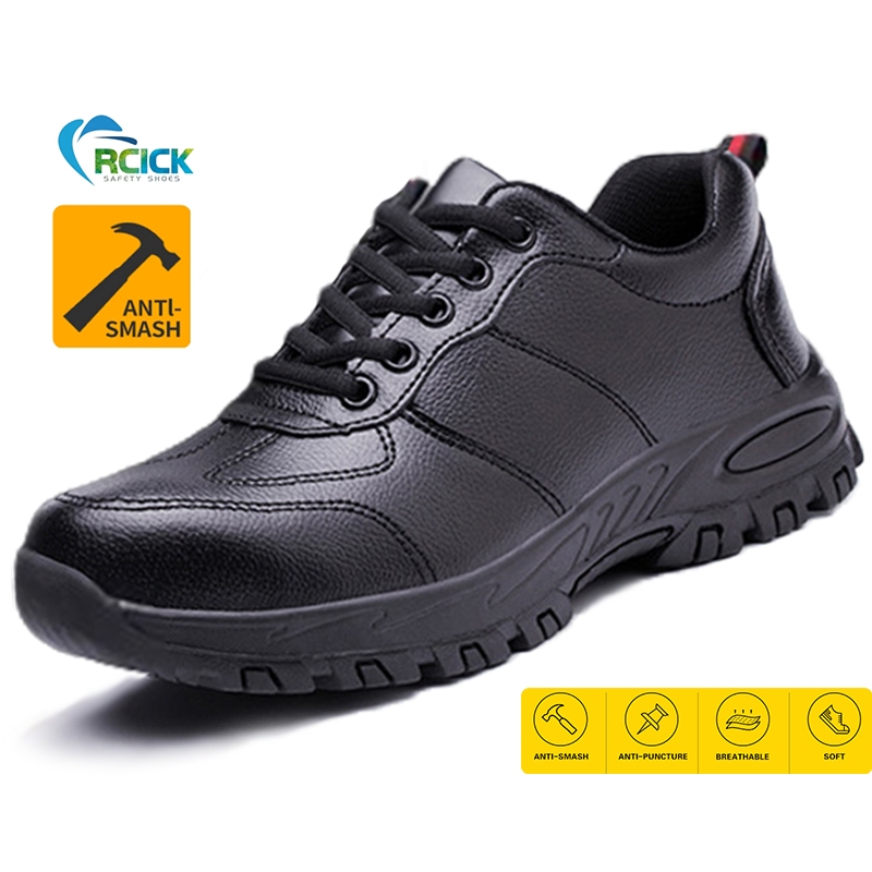 RCICK Men's leather safety shoes anti-puncture steel toe cap shoes ...