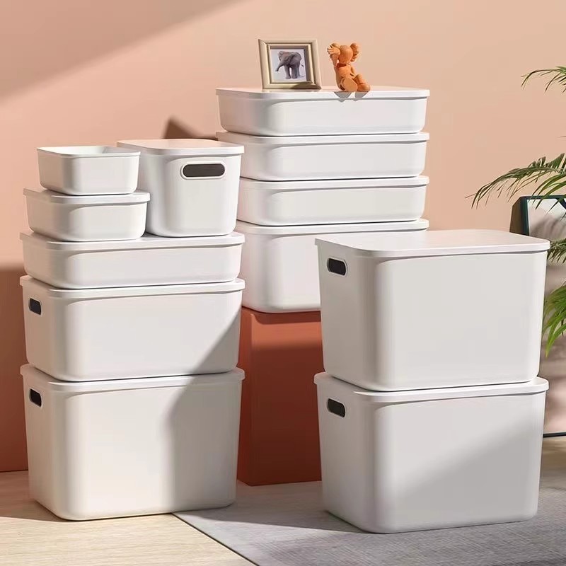 Storage Box Plastic Container Basket with Cover for Tidy Desktop and ...