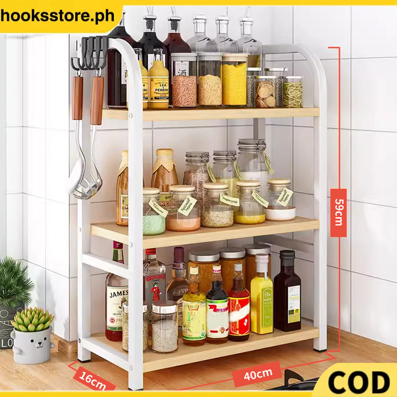 ¥COD¥ Seasoning Organizer Storage Rack Stainless Steel Spice Rack Kitchen  Condiments Supplies Rack
