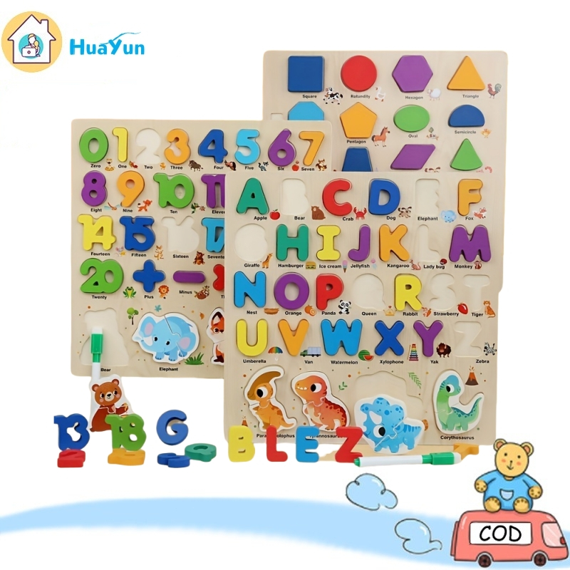 3 In 1 Wooden Puzzles Toys For Kids, Montessori Preschool Educational ...