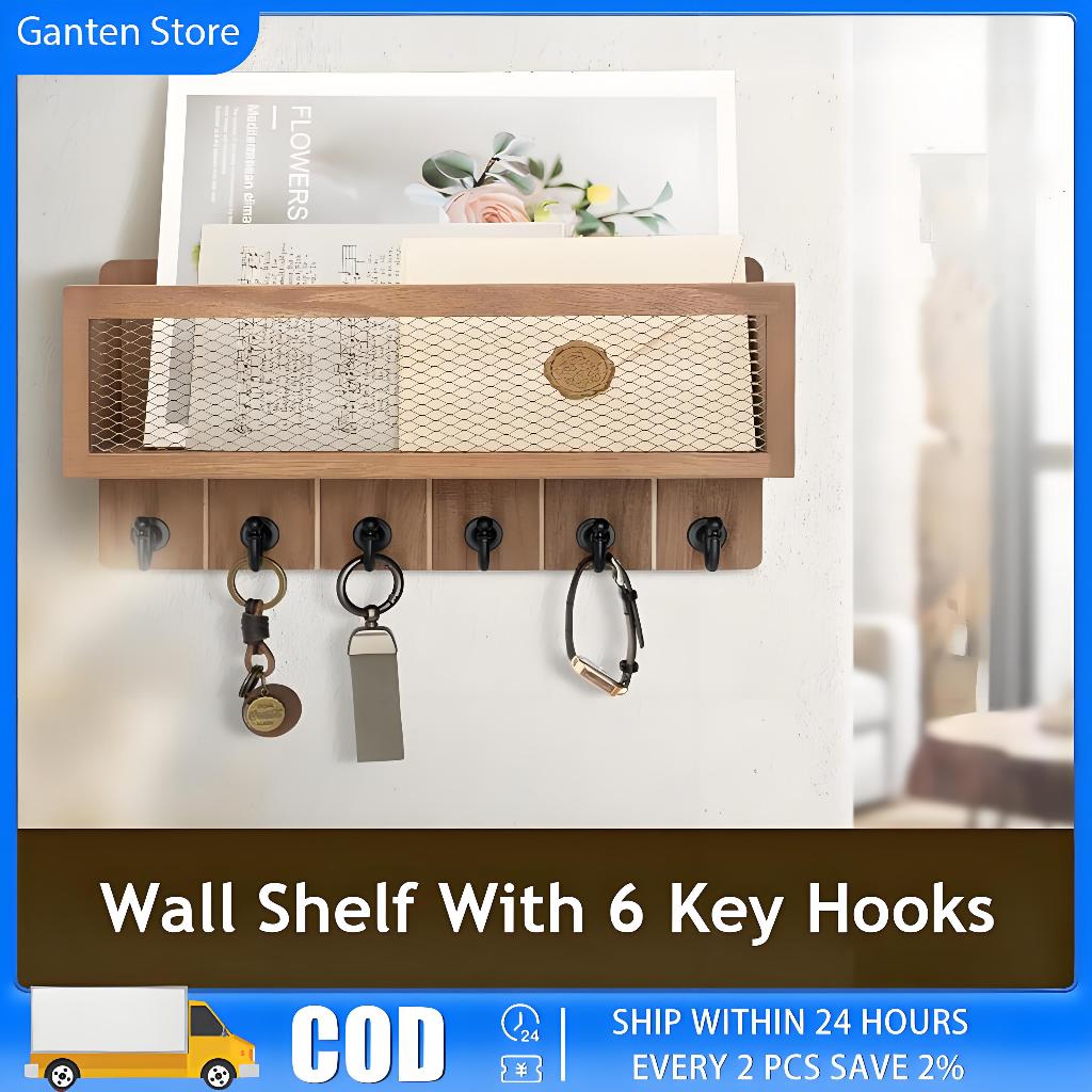 Wooden Key Hanger Wall Mounted Key Holder Organizer Wood Shelf 6 Sturdy ...