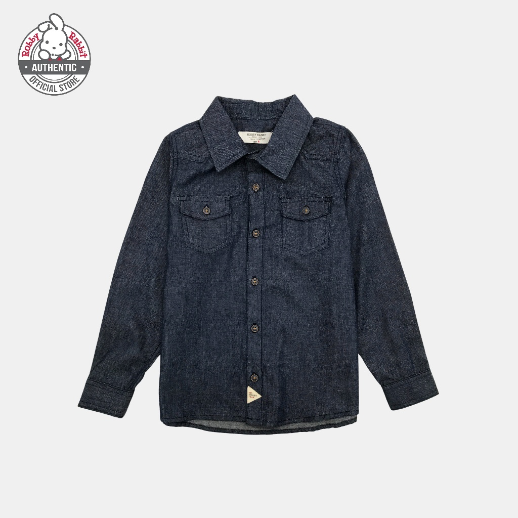 Robby Rabbit Classic Charmer Long-Sleeve Denim Polo (Navy Blue ...