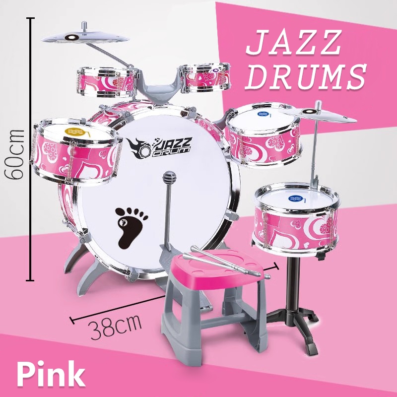 Kids Jazz Drum Set Musical Toy with Drums and Stool Educational  Instrument for Boys Girls