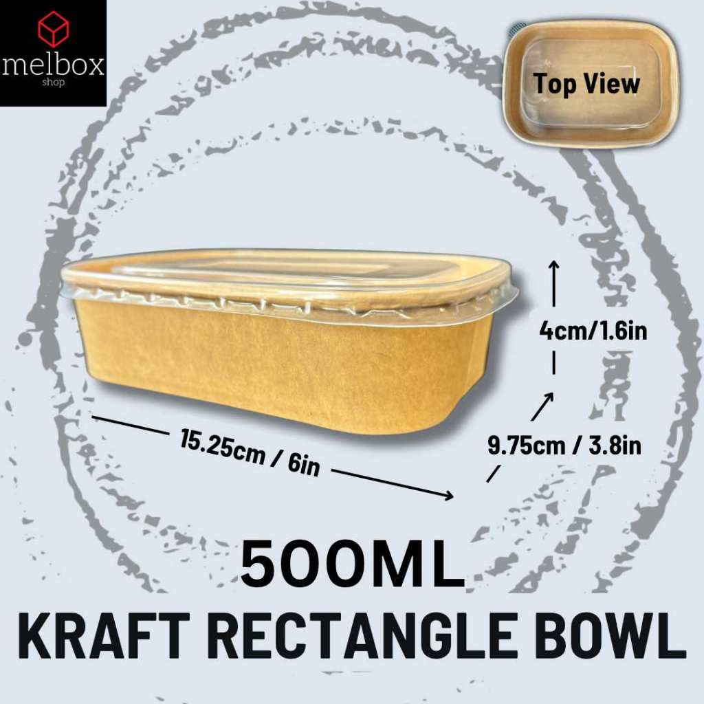 [25 pcs] Kraft Salad RECTANGLE Biodegradable Disposable Paper Bowl with ...