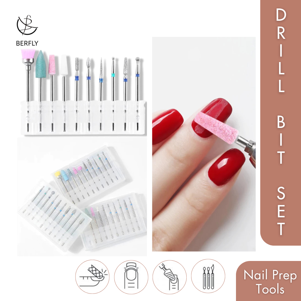 Berfly | 10 pcs Carbide Nail Drill Bit Head Set Lightweight Multi ...