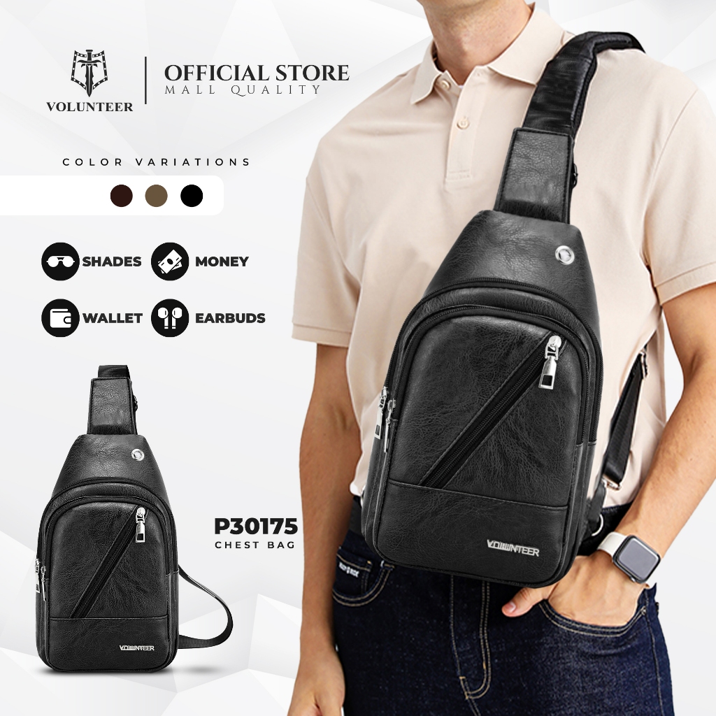 VOLUNTEER Leather Sling Bag Side Belt Crossbody Bag For Men Shoulder Bags  High Quality P30175