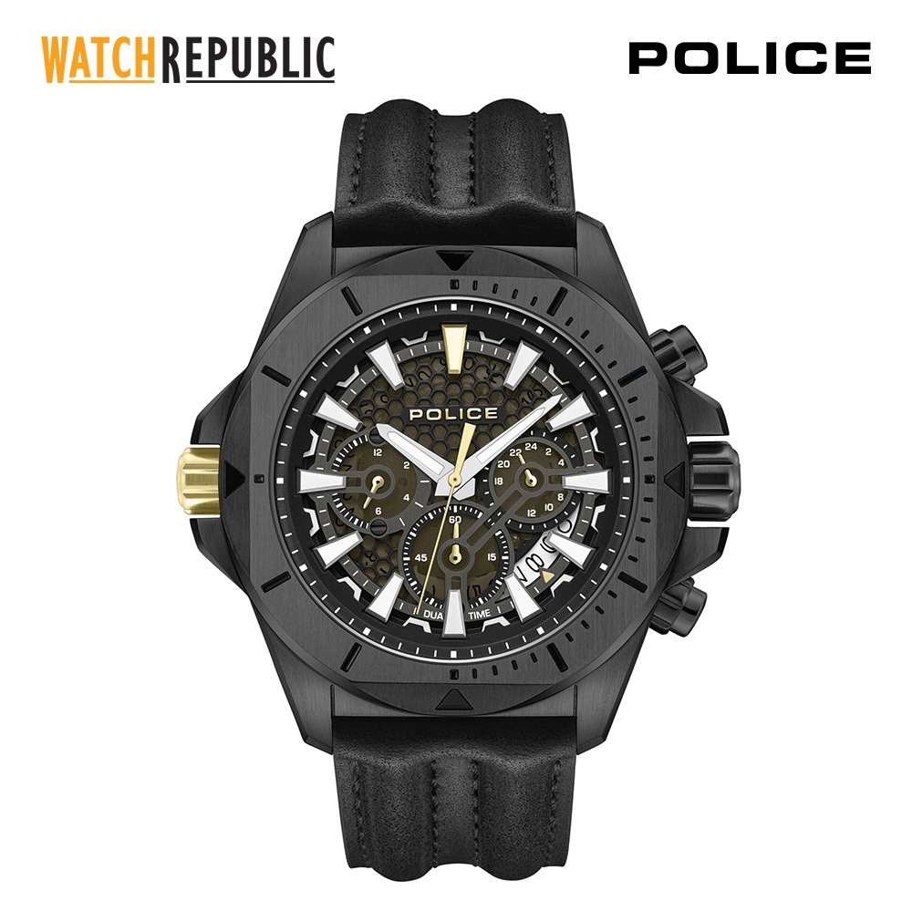 Police Electrical Black Leather Analog Quartz Watch For Men ...