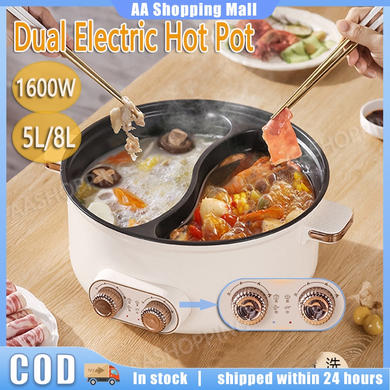 1600W Dual Electric Hot Pot Nonstick Electric Cooker Home Adjustable ...